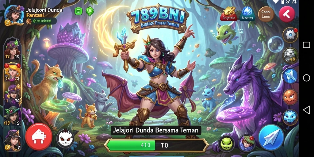 Screenshot gameplay 789BNI menampilkan pertarungan epik di dunia fantastis.