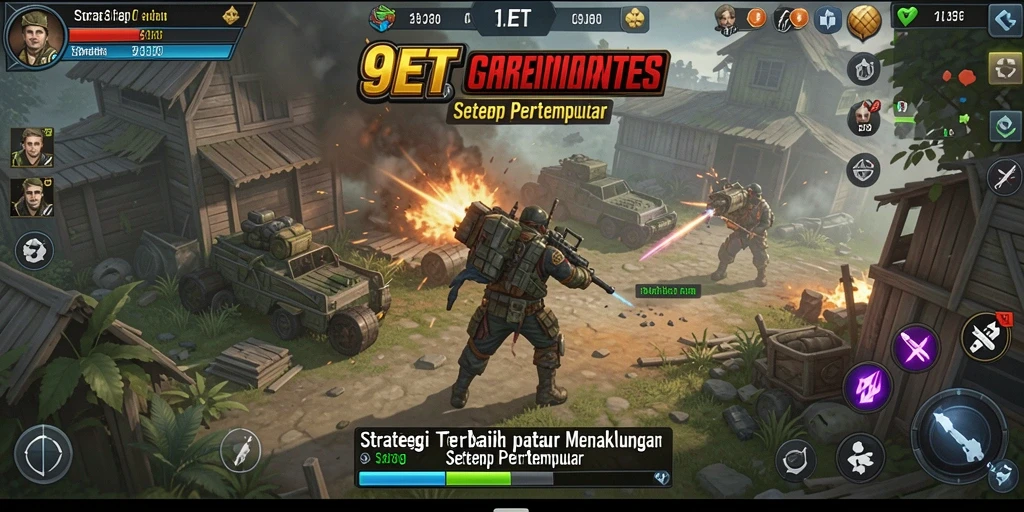Tangkapan layar utama 9ET menampilkan aksi pertempuran strategis yang mendebarkan.