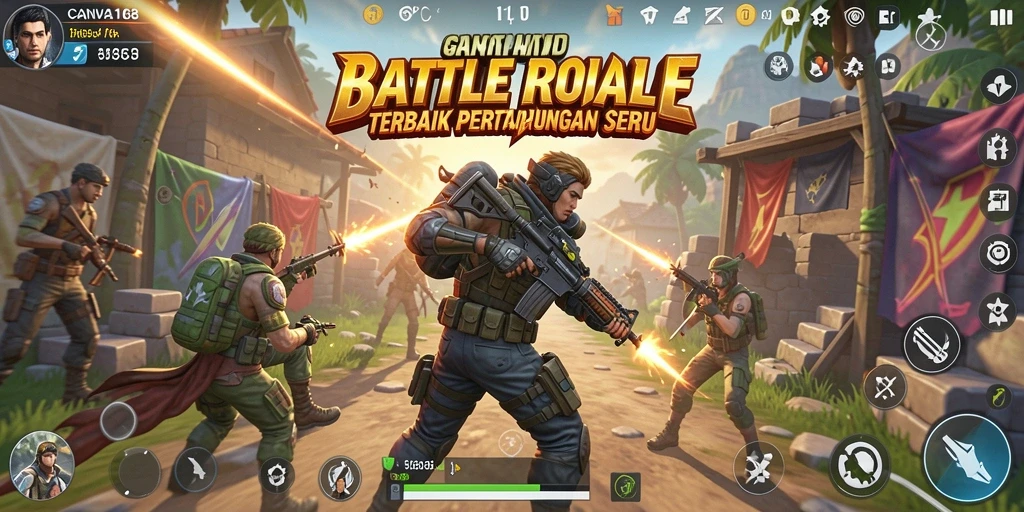 Screenshot gameplay seru dalam <strong>CANVA168</strong> menampilkan aksi Battle Royale yang mendebarkan.