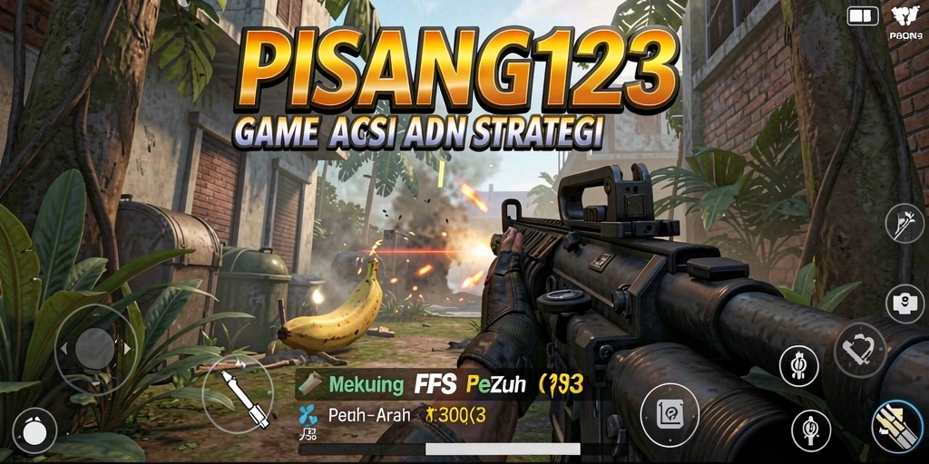 Screenshot utama PISANG123 menampilkan aksi tembak-menembak yang intens.